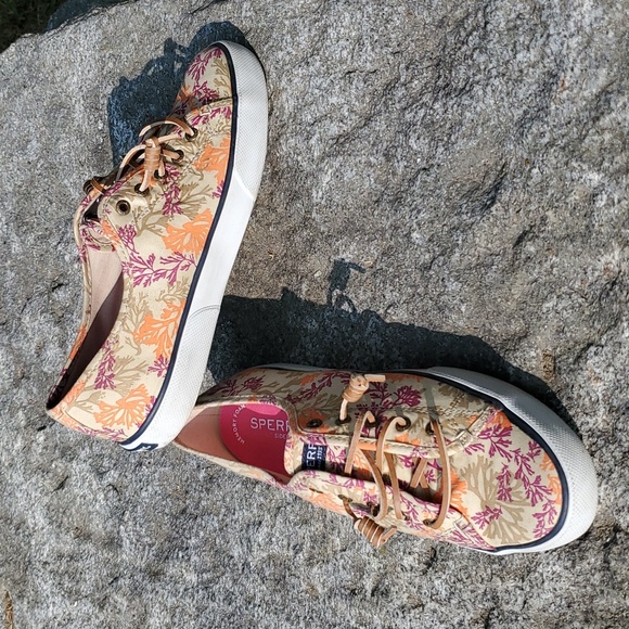 Sperry Classic CVO Sneakers Twig Pattern Tan Purple Orange Sz 9 M - Picture 1 of 13
